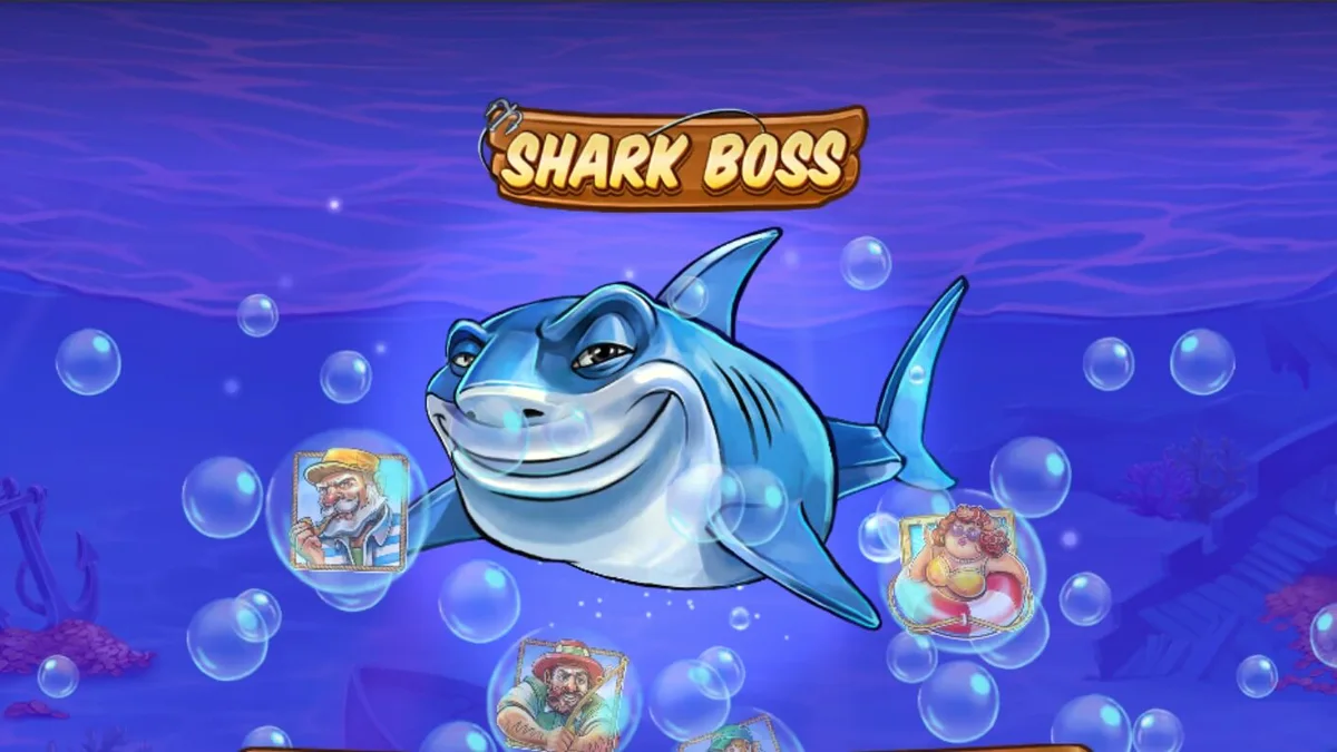 Shark Boss slot game interface displayed on a modern smartphone screen